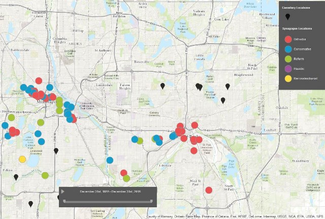 Image of Minnesota’s Synagogues: A History Map, from the Upper Midwest Jewish Archives, University of Minnesota Libraries