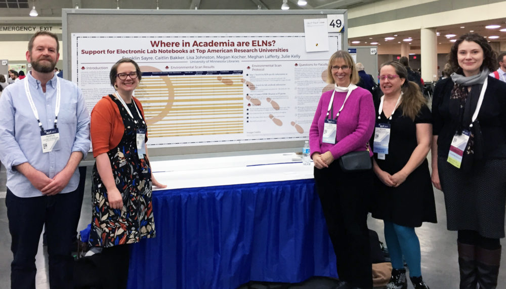 Electronic Lab Notebook Presentation at ACRL. Left to right: Franklin Sayre, Megan Kocher, Julie Kelly, Megan Lafferty, Caitlin Bakker.