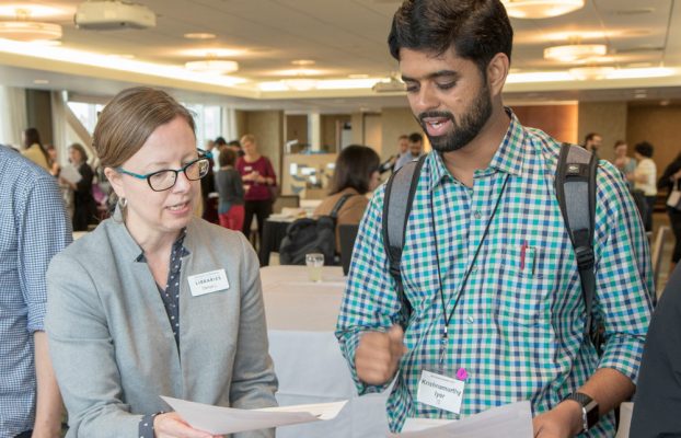 Librarian Danya Leebaw and Associate Professor Krishnamurthy Iyer