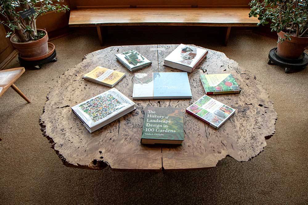 Nakashima Oak Burl Table in Andersen Library