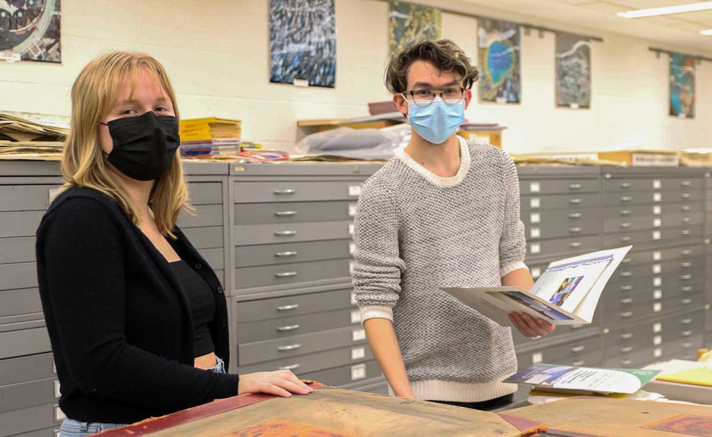 Lauren Boyer and Marshall Mabry in the Borchert Map Library