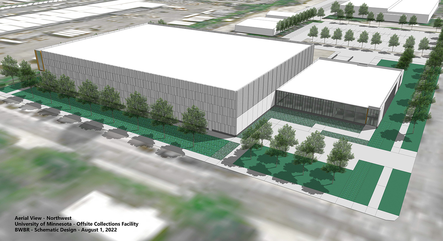 Rendering of the Off-Site Collections Facility for the University Libraries