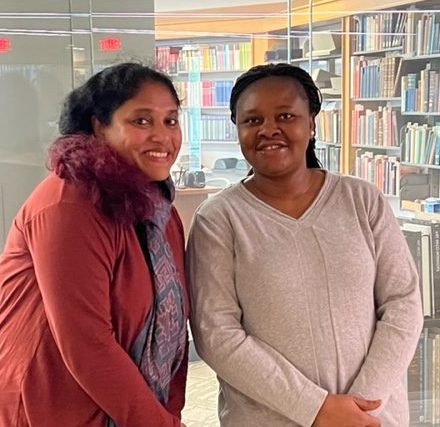 Deb and Sandra, two Grants in Aid awardees, in a Libraries setting.