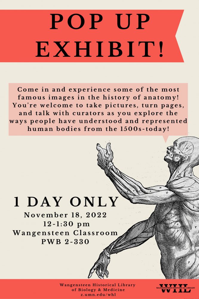 Poster promoting the Wangensteen's anatomy pop up exhibit