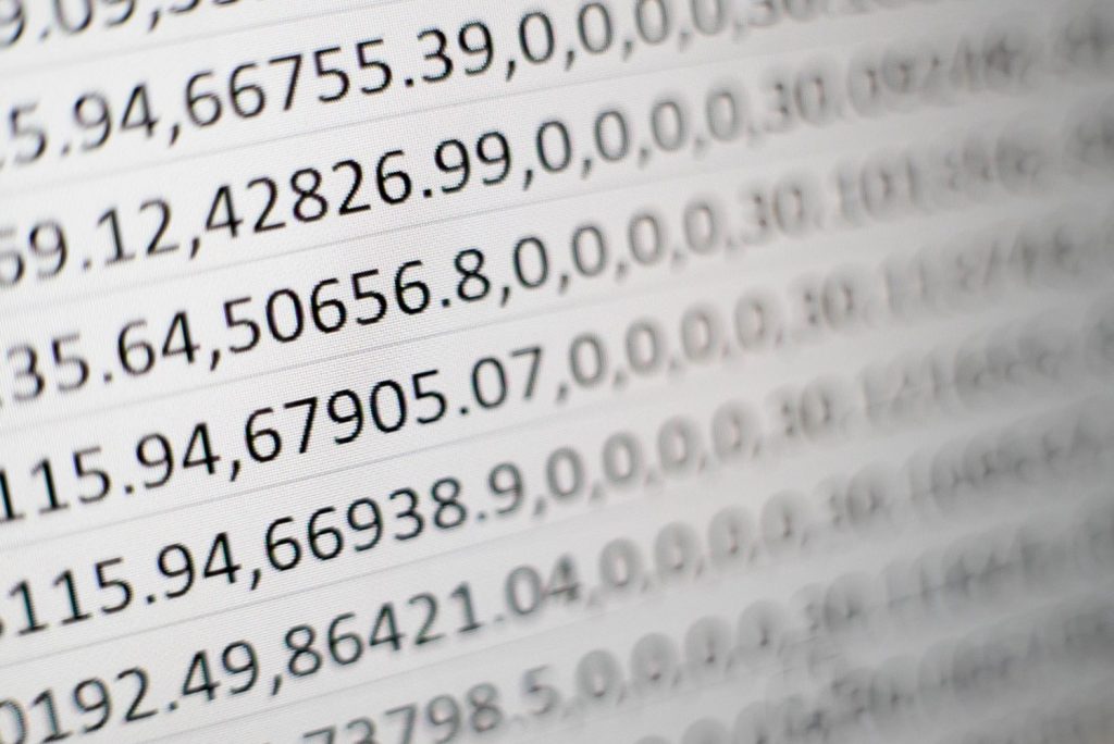 Close up of spreadsheet with numbers