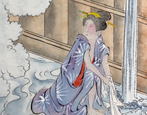 Illustrated scene from the Hakone hot springs