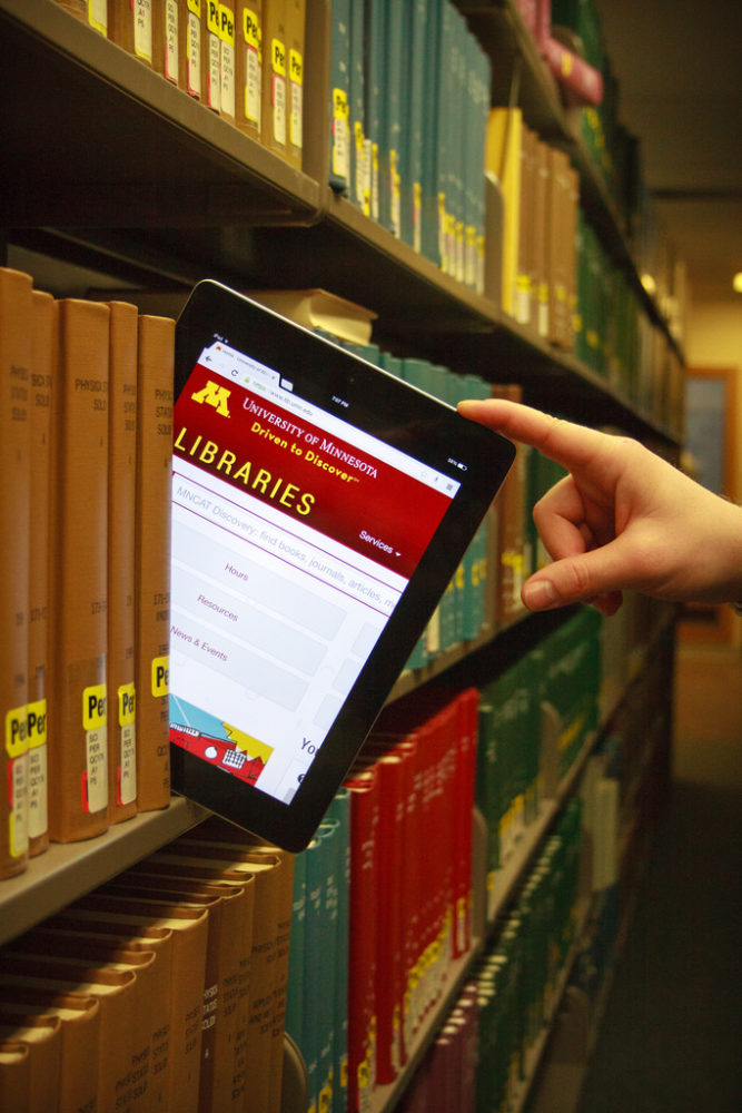 The books of the past meet the catalog of the future. Photo taken in Walter Library.