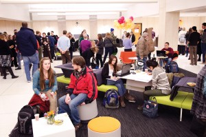 Wilson Library renovation party as the lobby was filled with students and staff.