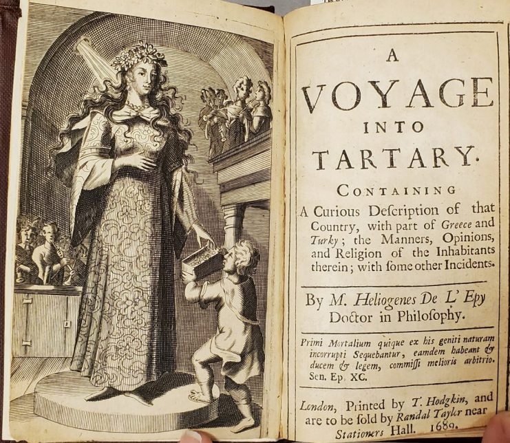Frontispiece showing imposing woman in a shaft of light, with small child handing her a box of coins; others looking on. Also title page.