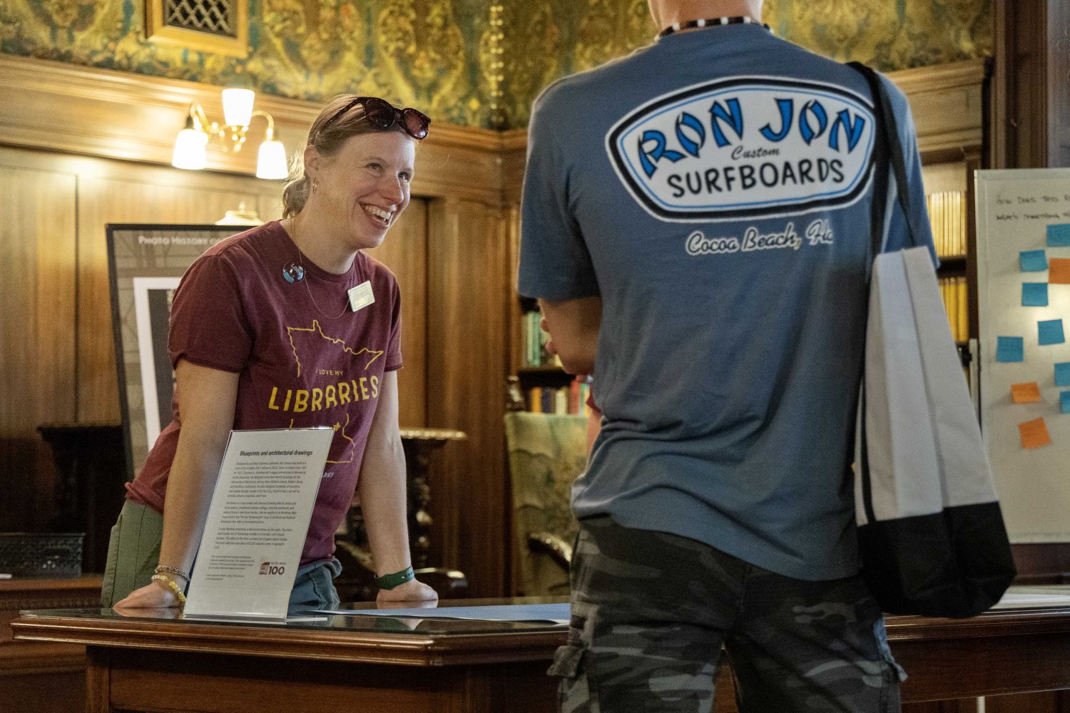 Kate Peterson, undergraduate services librarian, tells students about the Arthur Upson Room in the Walter Library. (Photo/Adria Carpenter)