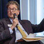 Steve Hunegs, executive director of the Jewish Community Relations Council of Minnesota and the Dakotas, speaks at the Symbolic Significance exhibit opening event on Monday, Sept. 11, 2023. (Photo/Adria Carpenter)
