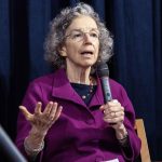 Riv-Ellen Prell, professor emerita of American Studies at the University of Minnesota, speaks at the Symbolic Significance exhibit opening event on Monday, Sept. 11, 2023. (Photo/Adria Carpenter)