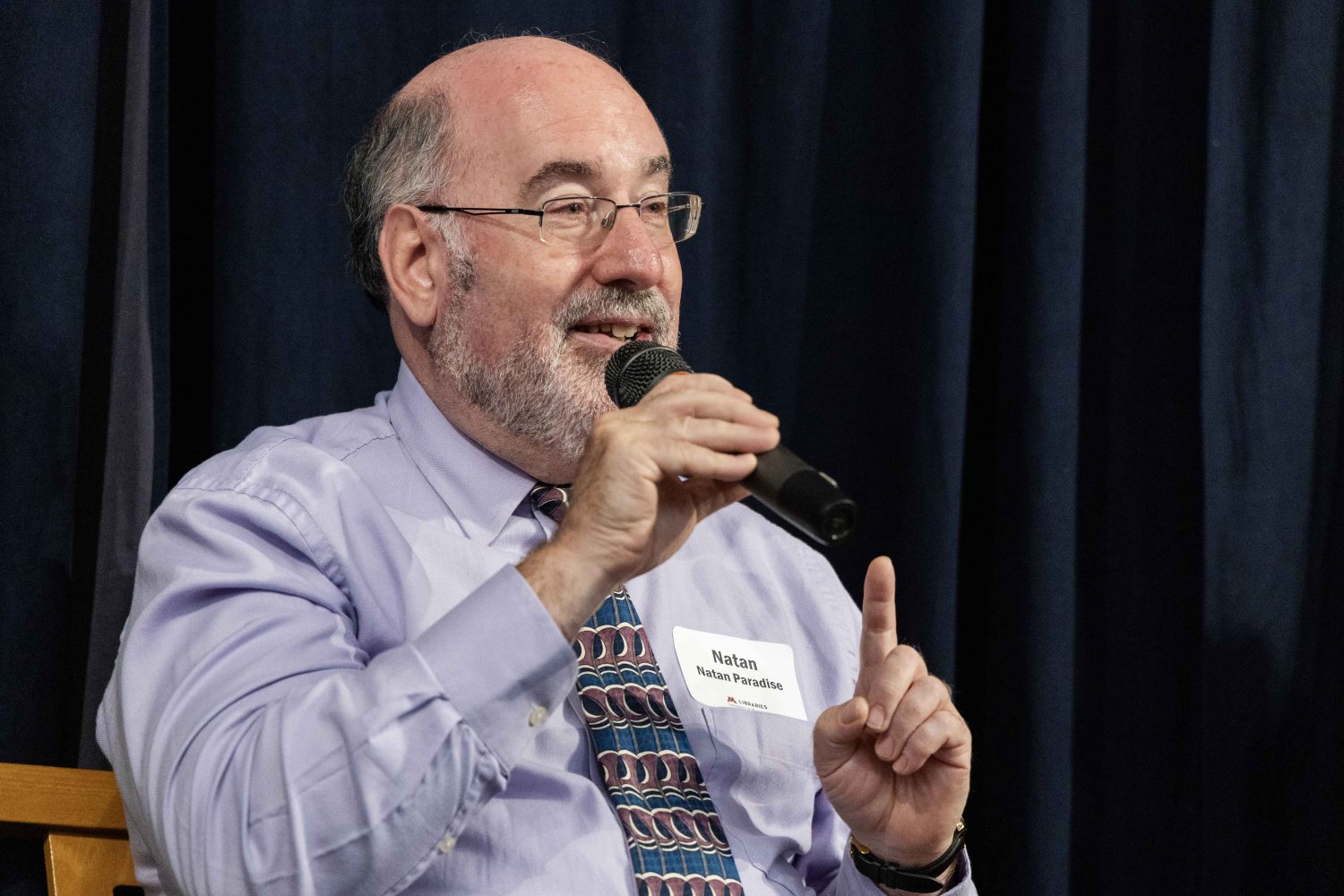 Natan Paradise, director of the Center for Jewish Studies, speaks at the Symbolic Significance exhibit opening event on Monday, Sept. 11, 2023. (Photo/Adria Carpenter)