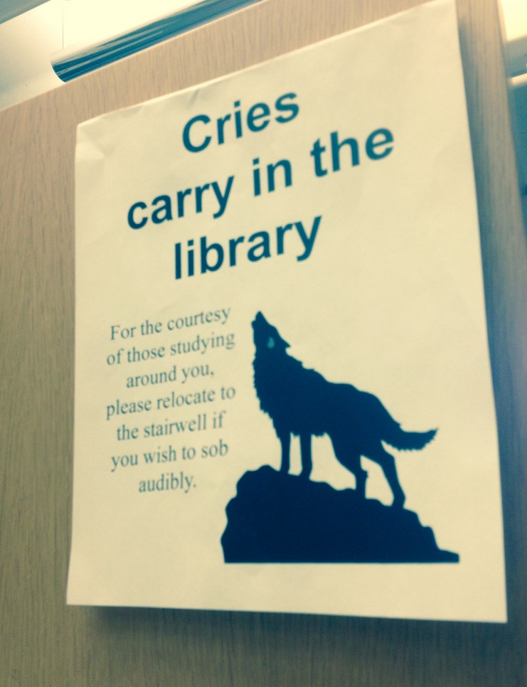 Ryan Riebe, Cries carry in the library.