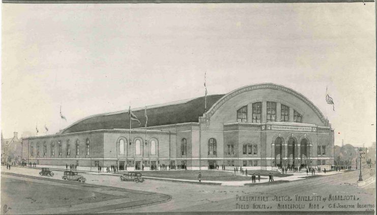 Architectural sketch of the Minnesota Field House by C.H. Johnston Architects, November 1, 1926.