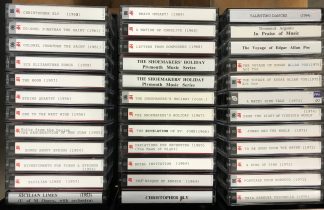 Stack of spines of audio cassettes
