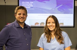 Charlie Heinz and Claire Thomas in the VR Studio.