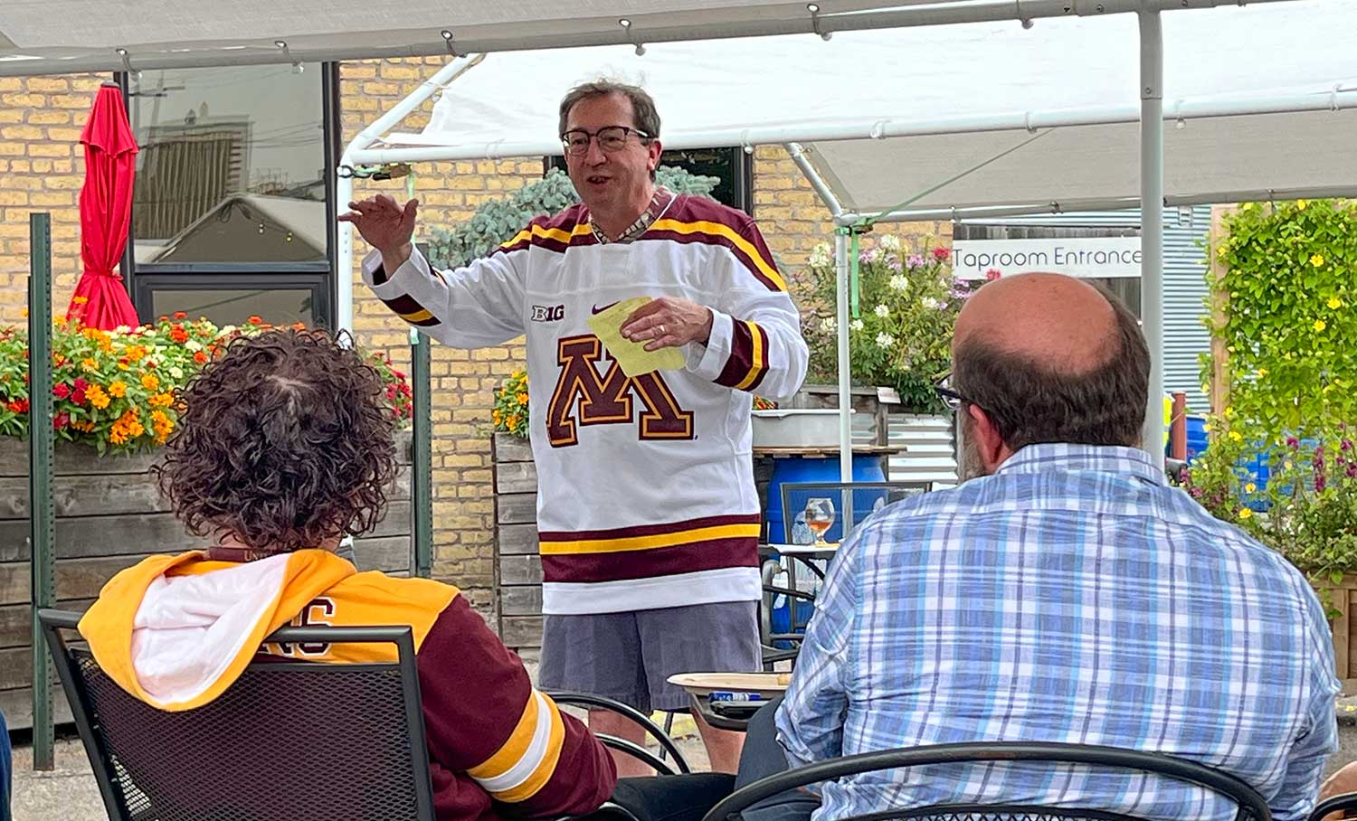 Erik Biever speaking at his retirement party on Aug. 10, 2023.