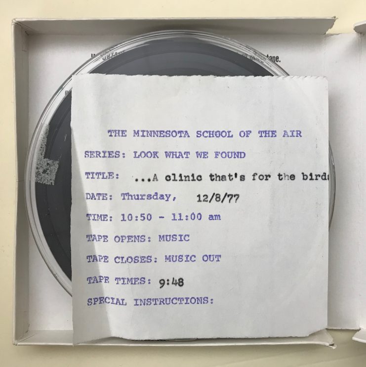 "A clinic that's for the birds" audio reel and playback note.