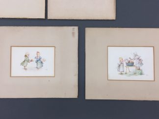 Kate Greenaway watercolors with old mats