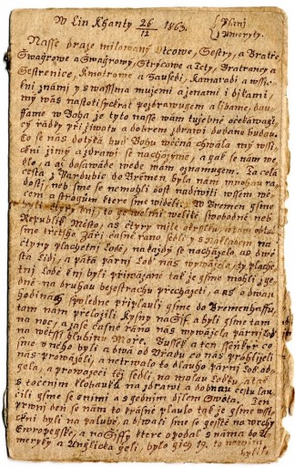 One page of the handwritten letter from Jozef Kostlan, 1863.