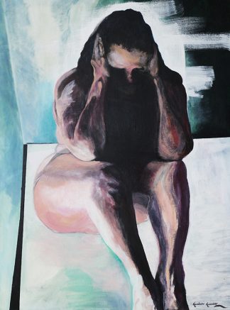 “This is the first painting of five part series that is progress. It represents the depression I had felt early in recovery from a mental illness breakdown…medication for me has made a huge difference in my day to day living.” - Kandace Krause, Me Before