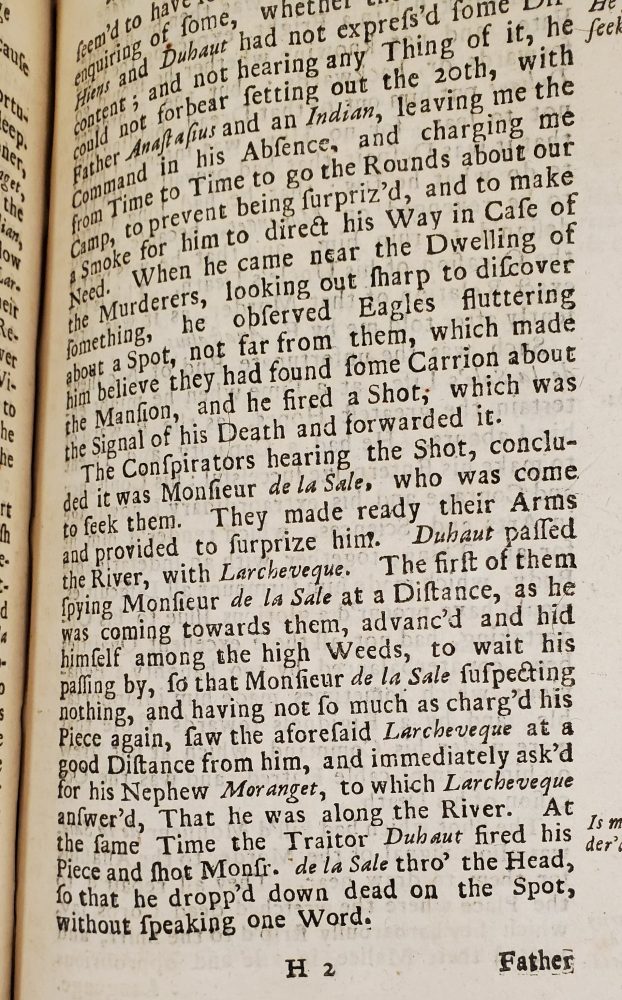 Text describing the death of La Salle.