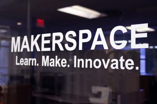 Makerspace welcome sign at the Bio-Medical Library.