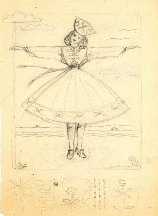 Drawing of an Estionian national costume, from the Linda Ormisson Papers
