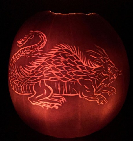Carving of Orbonis Pifcis Effigies by Emily Beck.