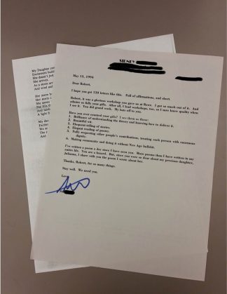 Letter and original poem from a Bly fan expressing gratitude for an event Bly attended.