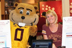 Goldy Gopher and Anne Beschnett at the Minnesota State Fair.