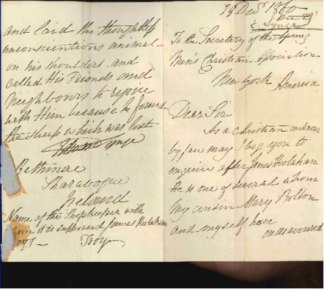 An image of a letter requesting the YMCA to find out whether a cousin had been associating with Catholics.