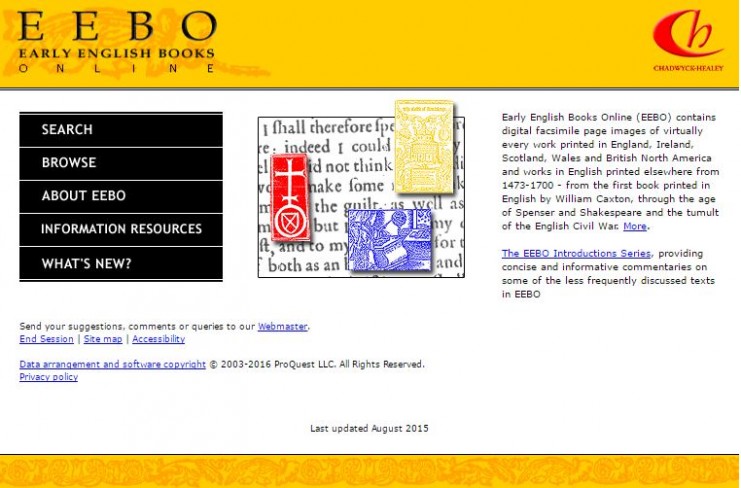 Screenshot of Early English Books Online, a database available through the U of M Libraries