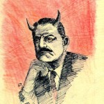 A drawing by architect Rip Rapson of Sir Tyrone Guthrie, drawn to express the architects frustration with his client during the design of the original Guthrie Theater.