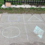 Chalk drawing of math on a sidewalk