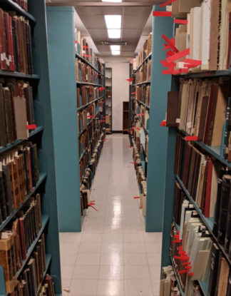 Bookshelves at the Health Sciences Libraries.
