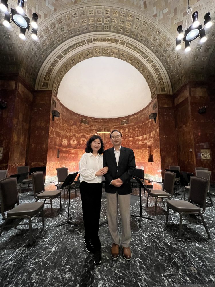 Ling Wang and Robert Duan stand inside the Nazareth Chapel, on Sept. 25, 2023. Image courtesy of Wang and Duan