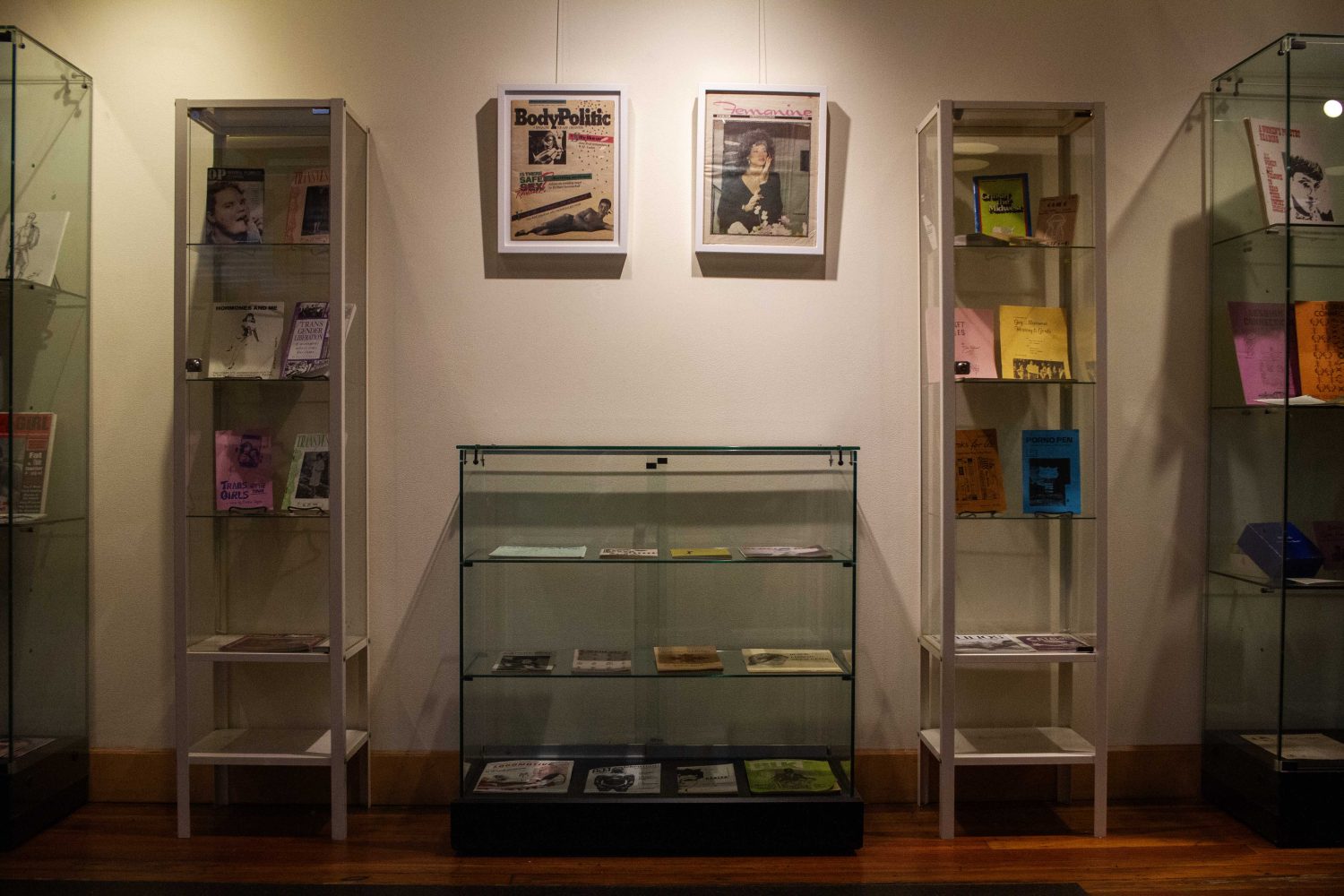The Tretter Collection's exhibit "disrupt! decentralize! distribute! DIY Printing in the Queer Underground” on display at Open Book in Minneapolis, on Wednesday, Nov. 29, 2023. (Photo/Adria Carpenter)