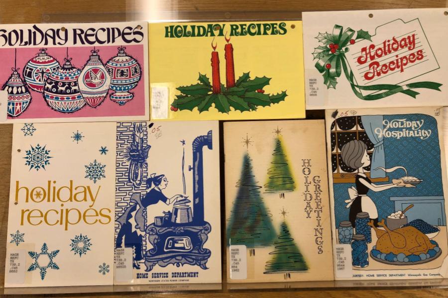 Holiday baking pamphlets published by gas and electric companies from the Doris Kirschner Cookbook Collection. Photo courtesy of Megan Kocher.