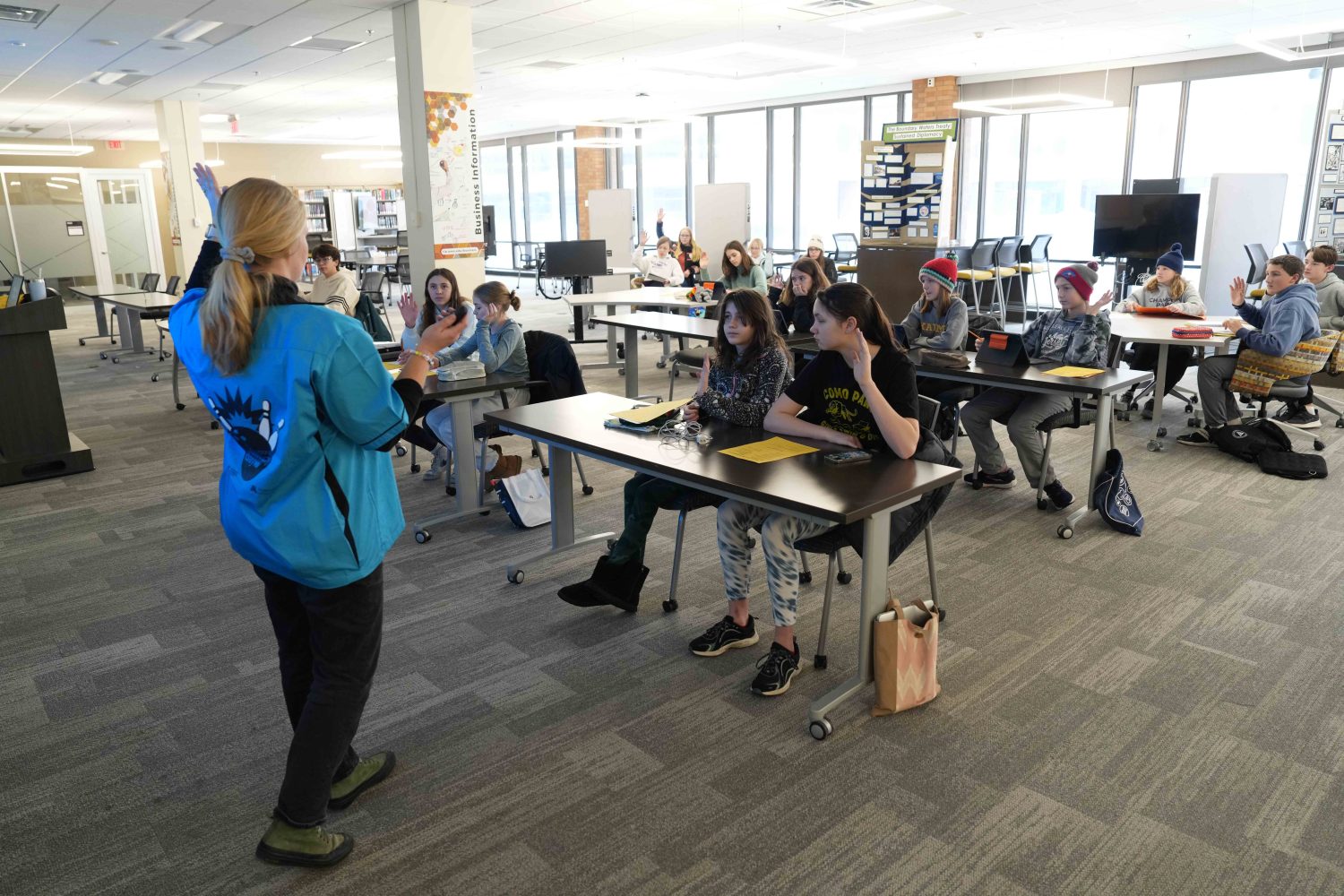 Twin City students work on their National History Day projects at Wilson Library during the annual Gopherbaloo on Saturday, Jan. 13, 2024. (Photo/Luke Logan)