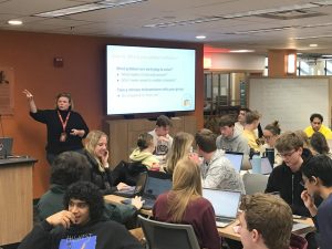Students from the Impact lab course in Toaster Ideation Hub for brainstorming session.