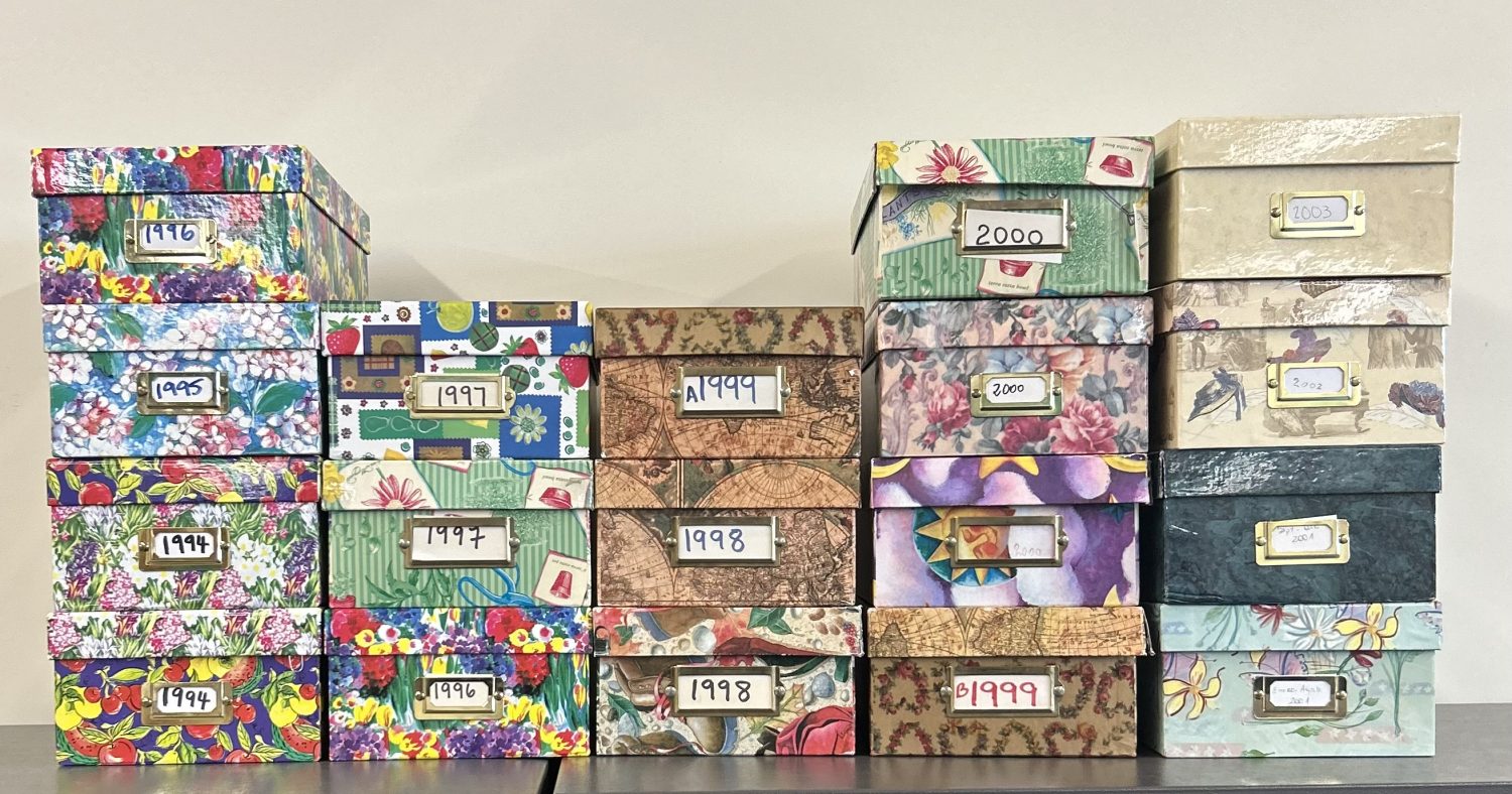 Picture of the original boxes in which the La Prensa de Minnesota photos were donated by the Duarte family.