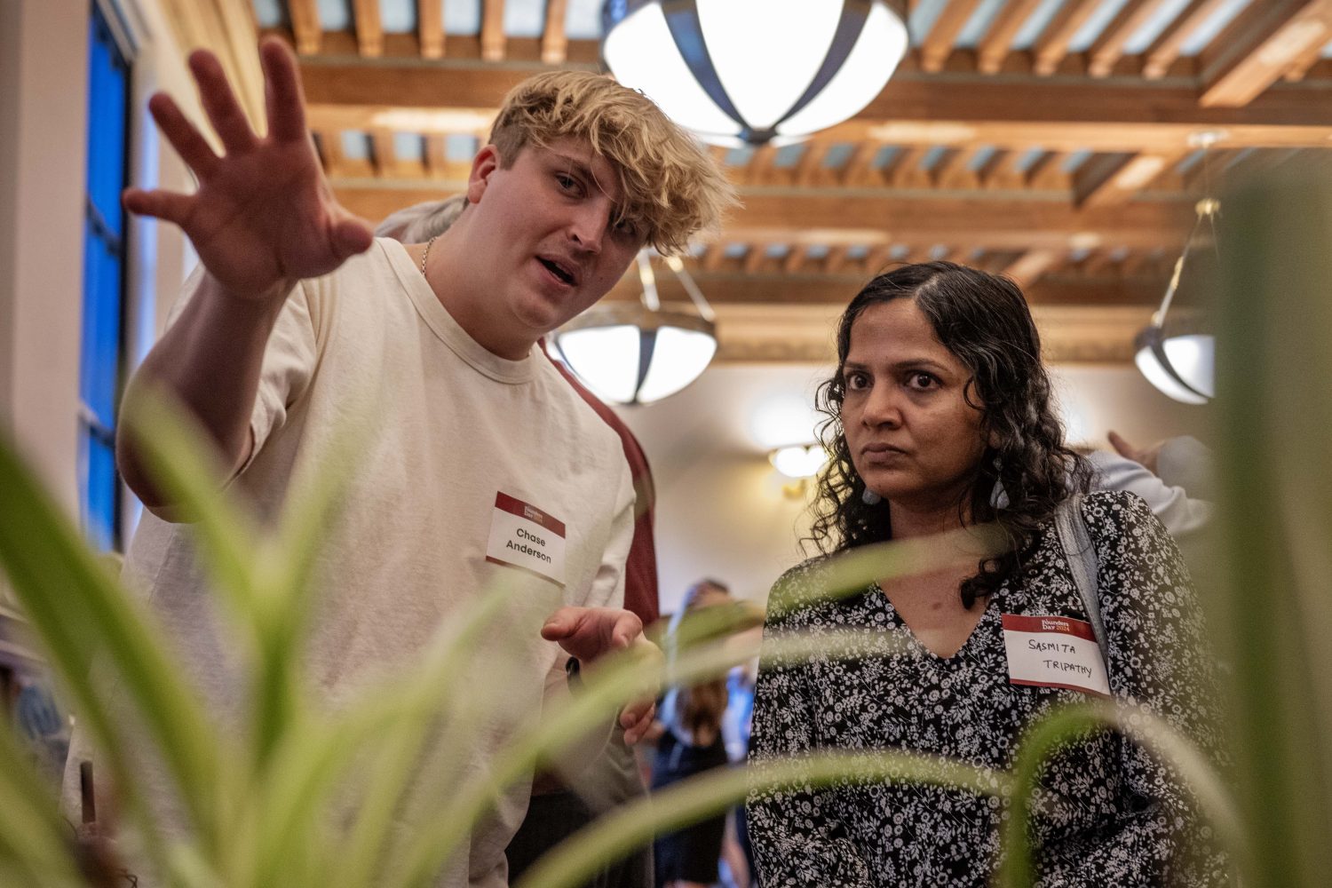 Chase Anderson shows off Canopy, a remote wireless sensor that regulates conditions in a greenhouse, during the Minimum Viable Product Challenge for Founder's Day at Walter Library on Wednesday, May 8, 2024. Canopy won the Crowd Favorite category. (Photo/Adria Carpenter)