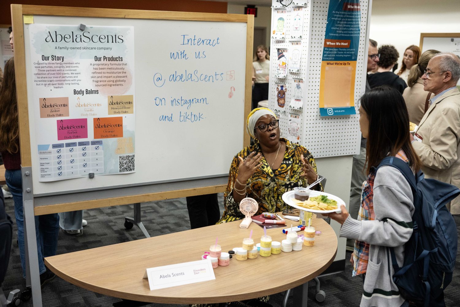 AbelaScents, a family-owned skincare company, provides tester samples of their products during the Student Showcase for Founder's Day at Walter Library on Wednesday, May 8, 2024. (Photo/Adria Carpenter)
