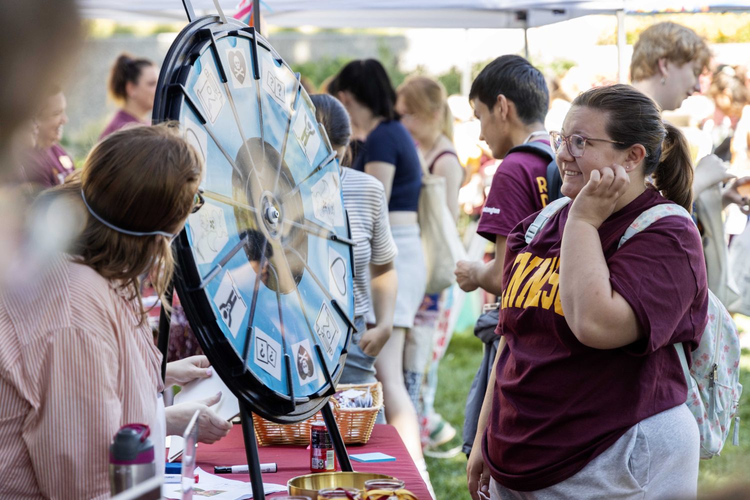 Students spin the wheel and complete a challenge for a prize during Welcome Week on Friday, August 30, 2024. (Photo/Adria Carpenter)