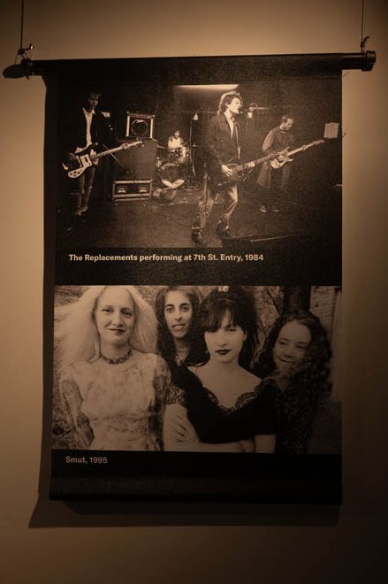 Photographs from Daniel Corrigan's book "Heyday: 35 Years of Music in Minneapolis," on display in the "Music on Hennepin" exhibit, on Monday, December 9, 2024. (Photo/Adria Carpenter)