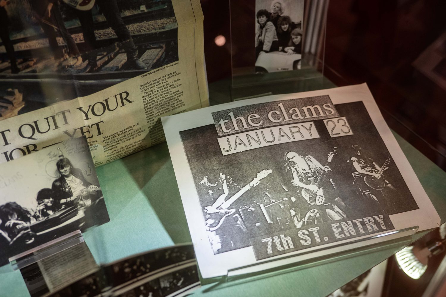Newsprint featuring The Clams in the "Music on Hennepin" exhibit, on Monday, December 9, 2024. (Photo/Adria Carpenter)