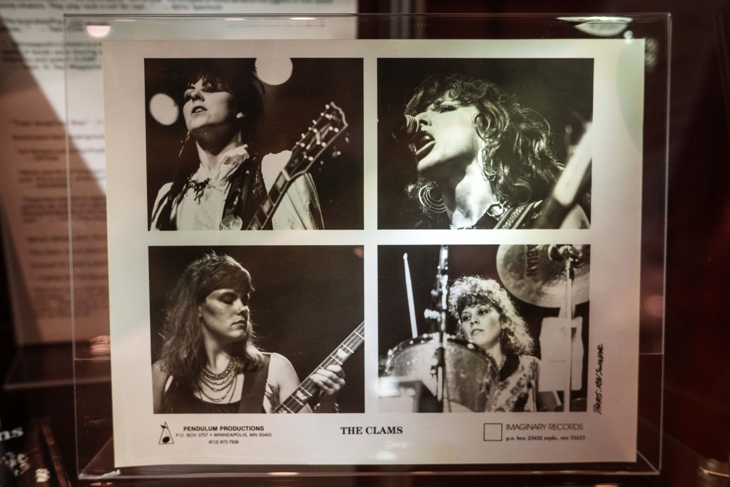 Newsprint featuring The Clams in the "Music on Hennepin" exhibit, on Monday, December 9, 2024. (Photo/Adria Carpenter)