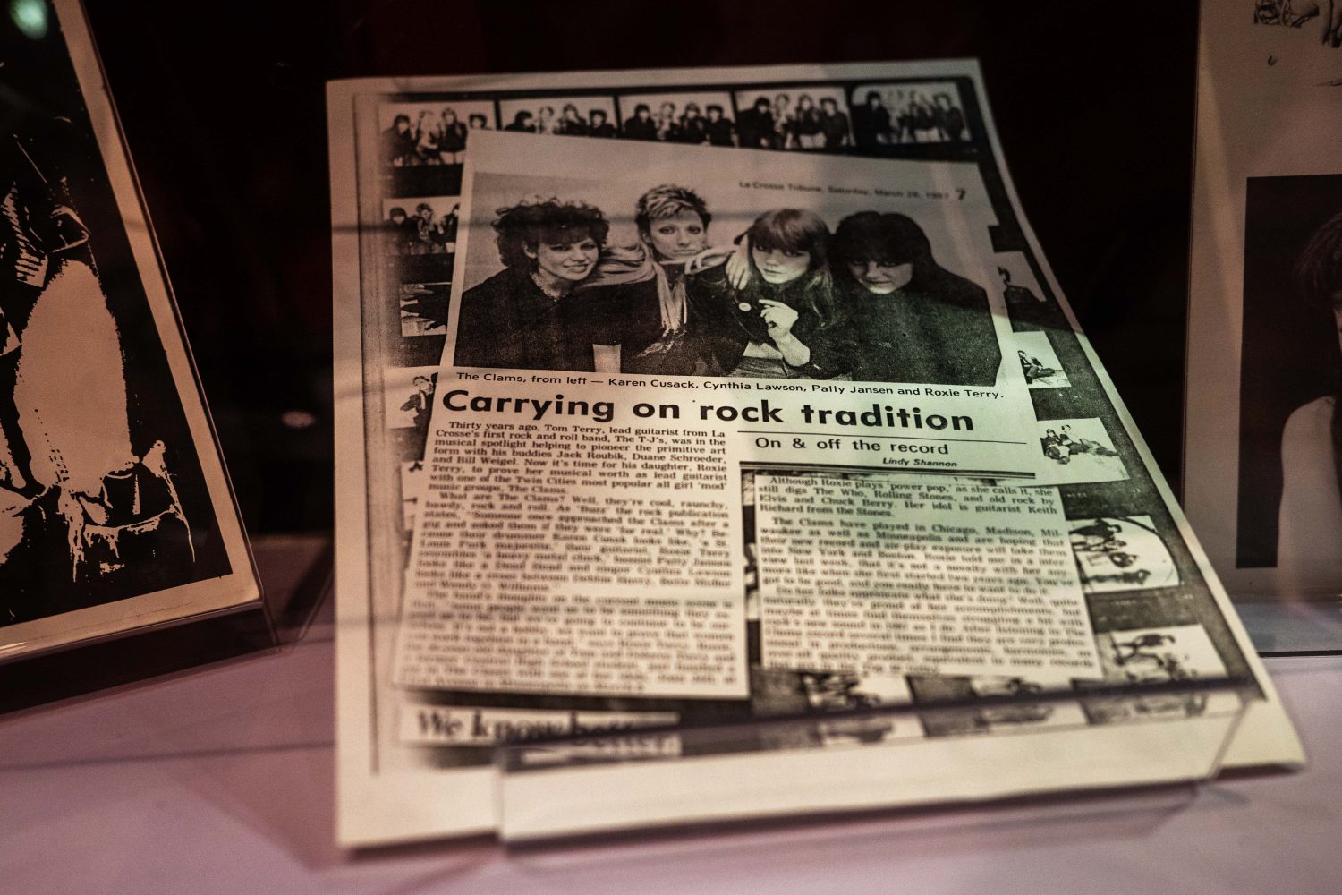 Newsprint featuring The Clams in the "Music on Hennepin" exhibit, on Monday, December 9, 2024. (Photo/Adria Carpenter)